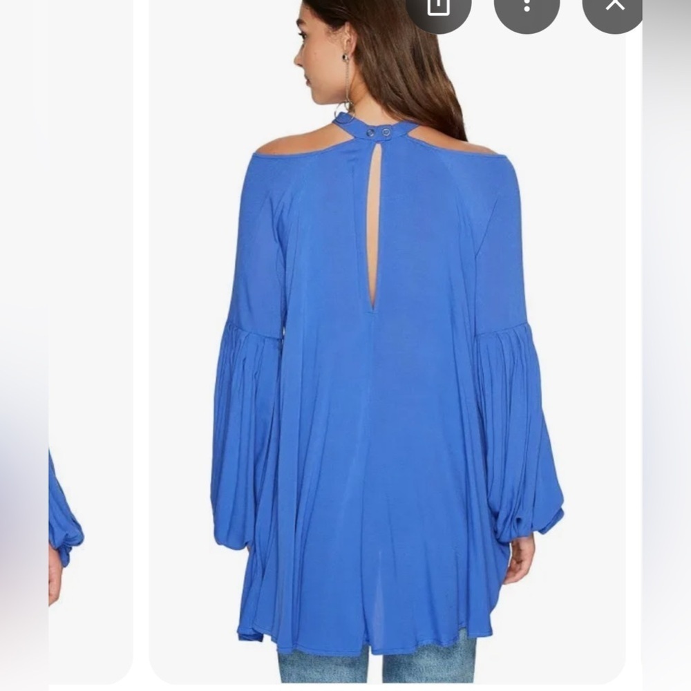 Free People Drift away cold shoulder boho blue dress/tunic sz XS or S - Picture 3 of 7